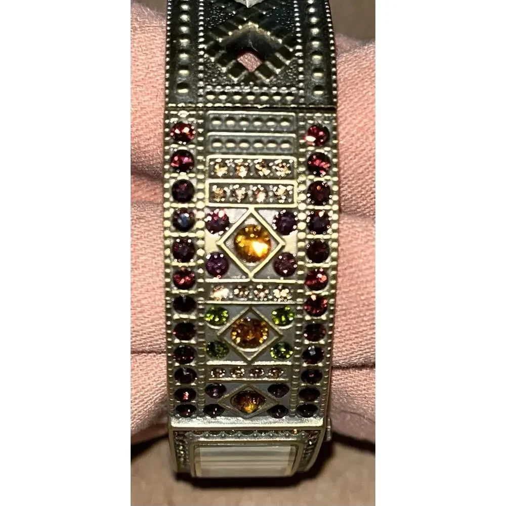Heidi Daus Double Trouble Bangle Cuff Wrist Watch Swarovski Crystals Brass Tone